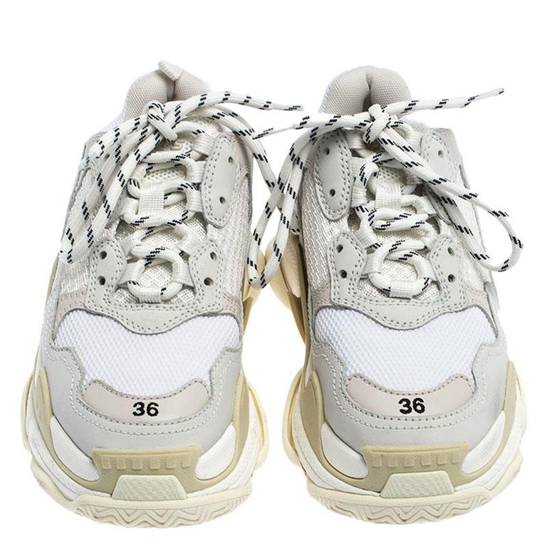 Balenciaga White/Beige Nubuck/Mesh Triple S Trainer Sneakers Size 36 ...