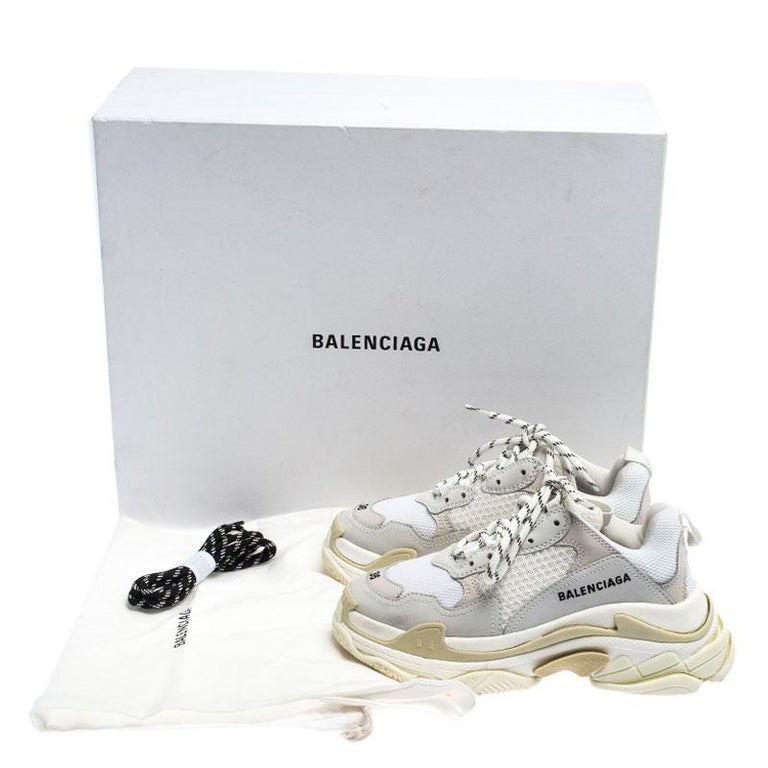Balenciaga White/Beige Nubuck/Mesh Triple S Trainer Sneakers Size 36 ...