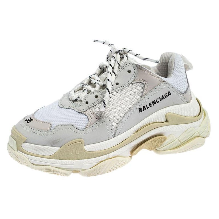 Balenciaga White/Beige Nubuck/Mesh Triple S Trainer Sneakers Size 36 For  Sale at 1stDibs | balenciaga sneakers 36
