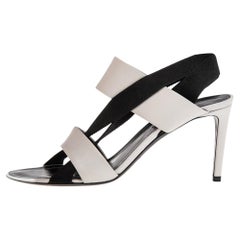 Balenciaga White/Black Leather and Elastic Crisscross Open Toe Sandal Size 38