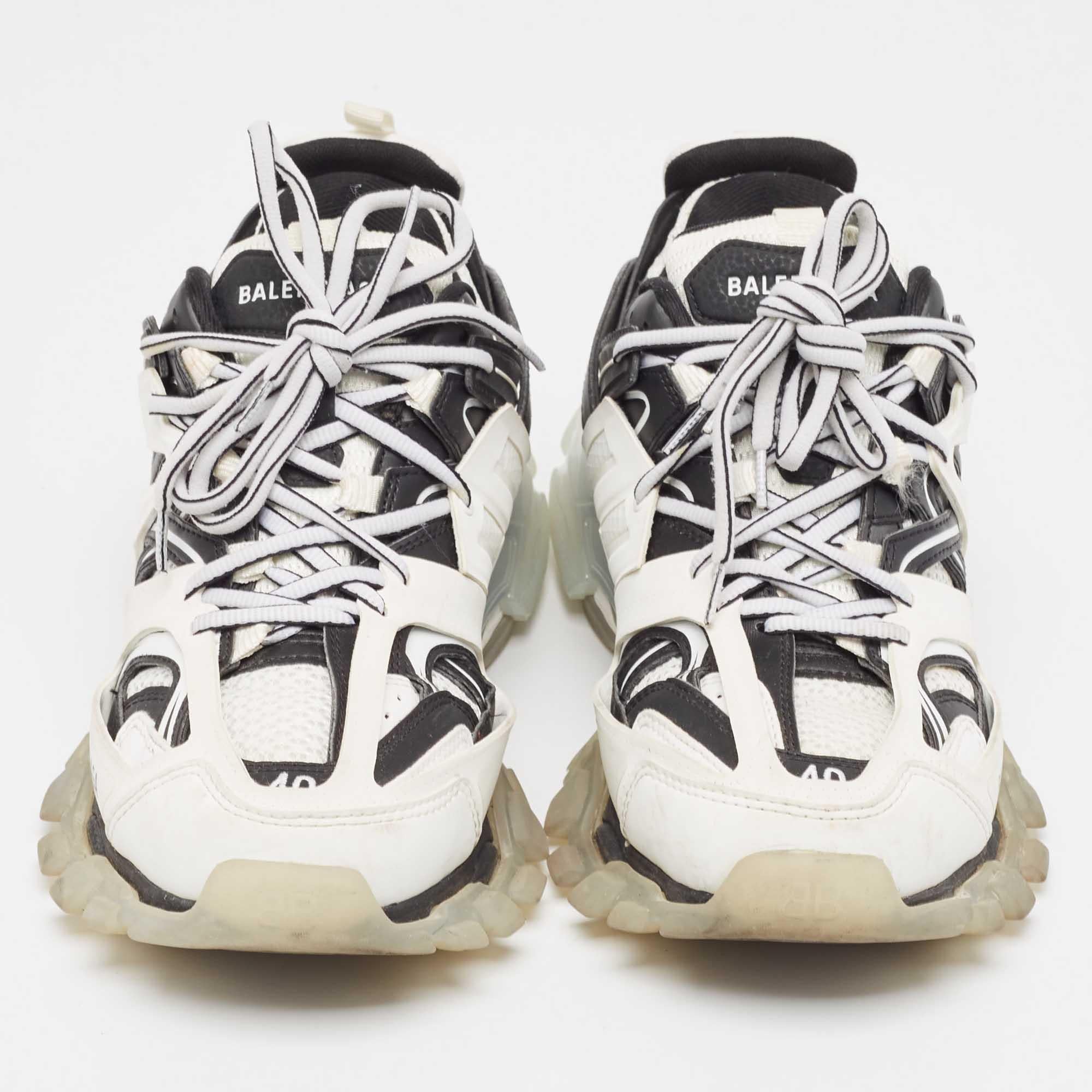 Gray Balenciaga White/Black Leather And Mesh Track Sneakers Size 40
