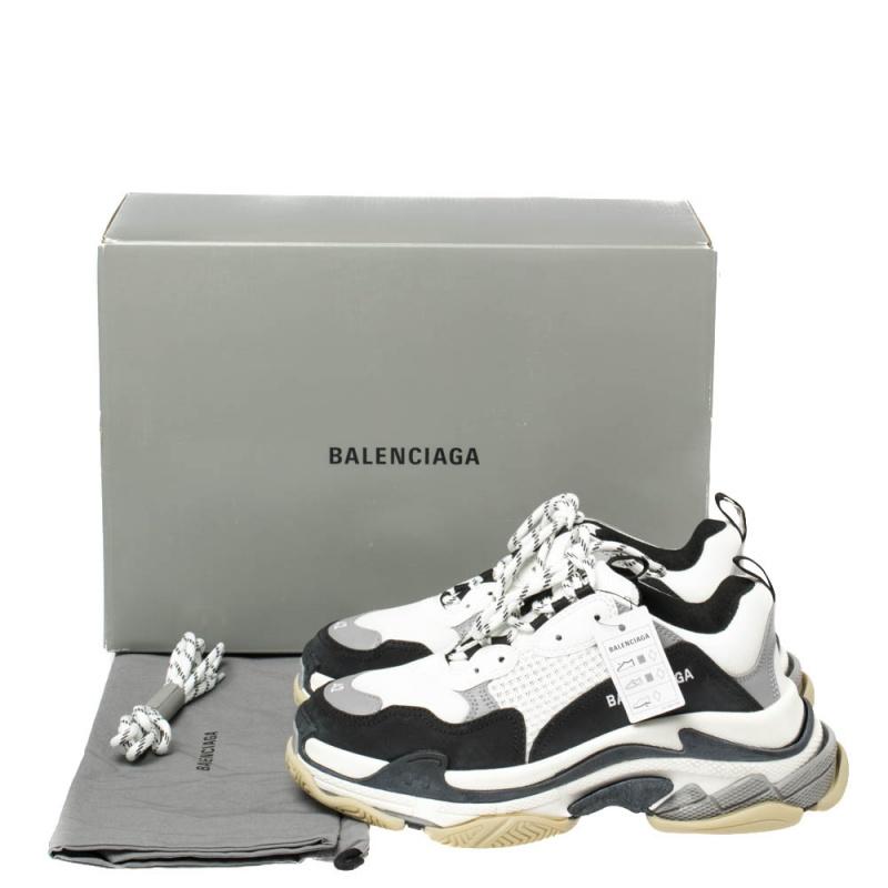 Women's Balenciaga White/Black Leather and Mesh Triple S Platform Sneakers Size 42