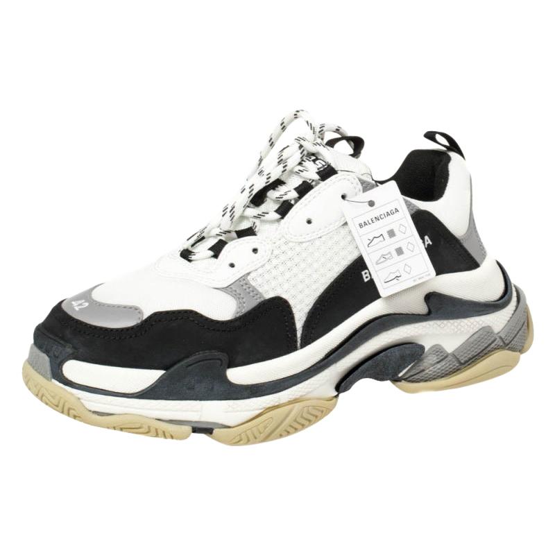 Balenciaga White/Black Leather and Mesh Triple S Platform Sneakers Size 42