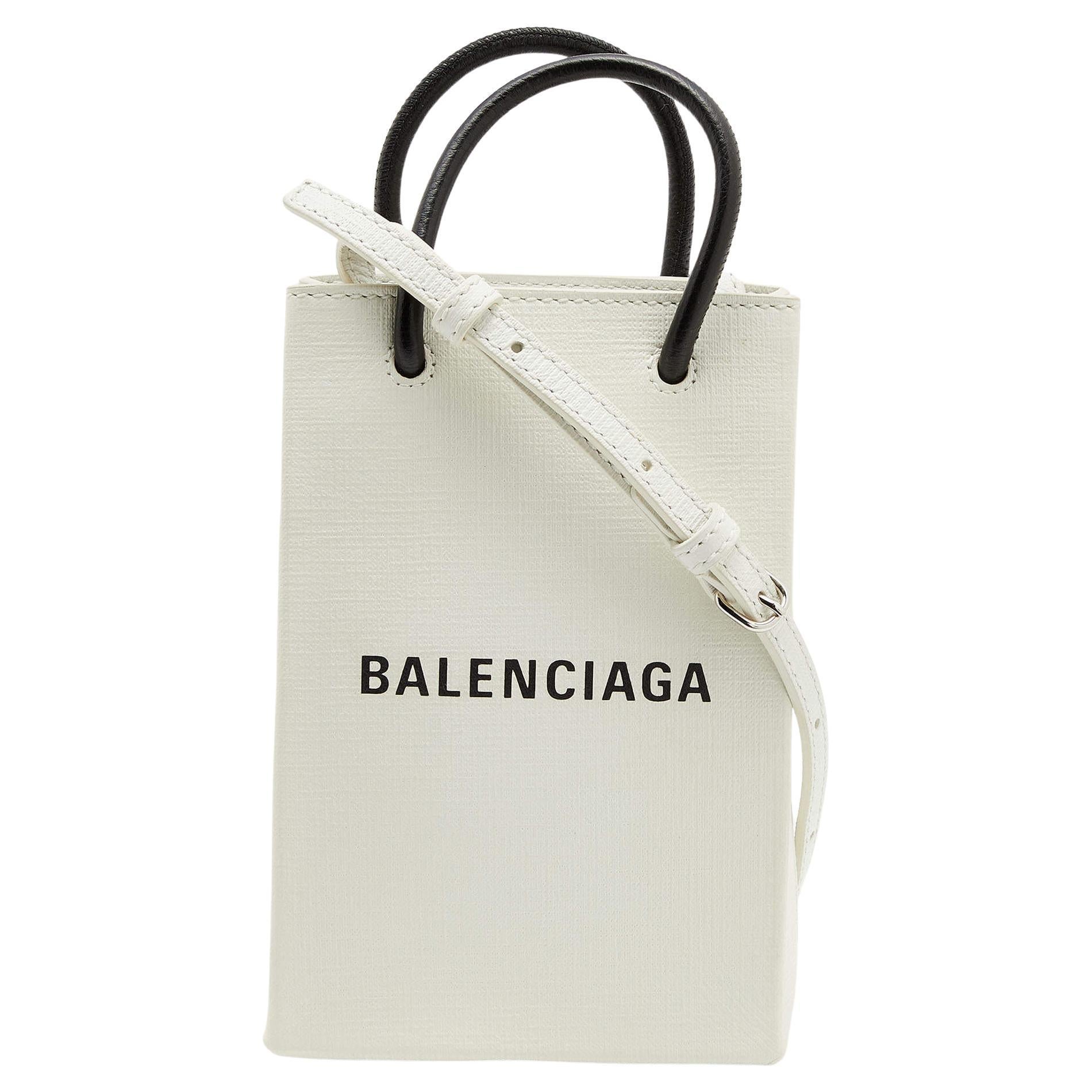 Balenciaga White/Black Leather North South Crossbody Bag For Sale at ...