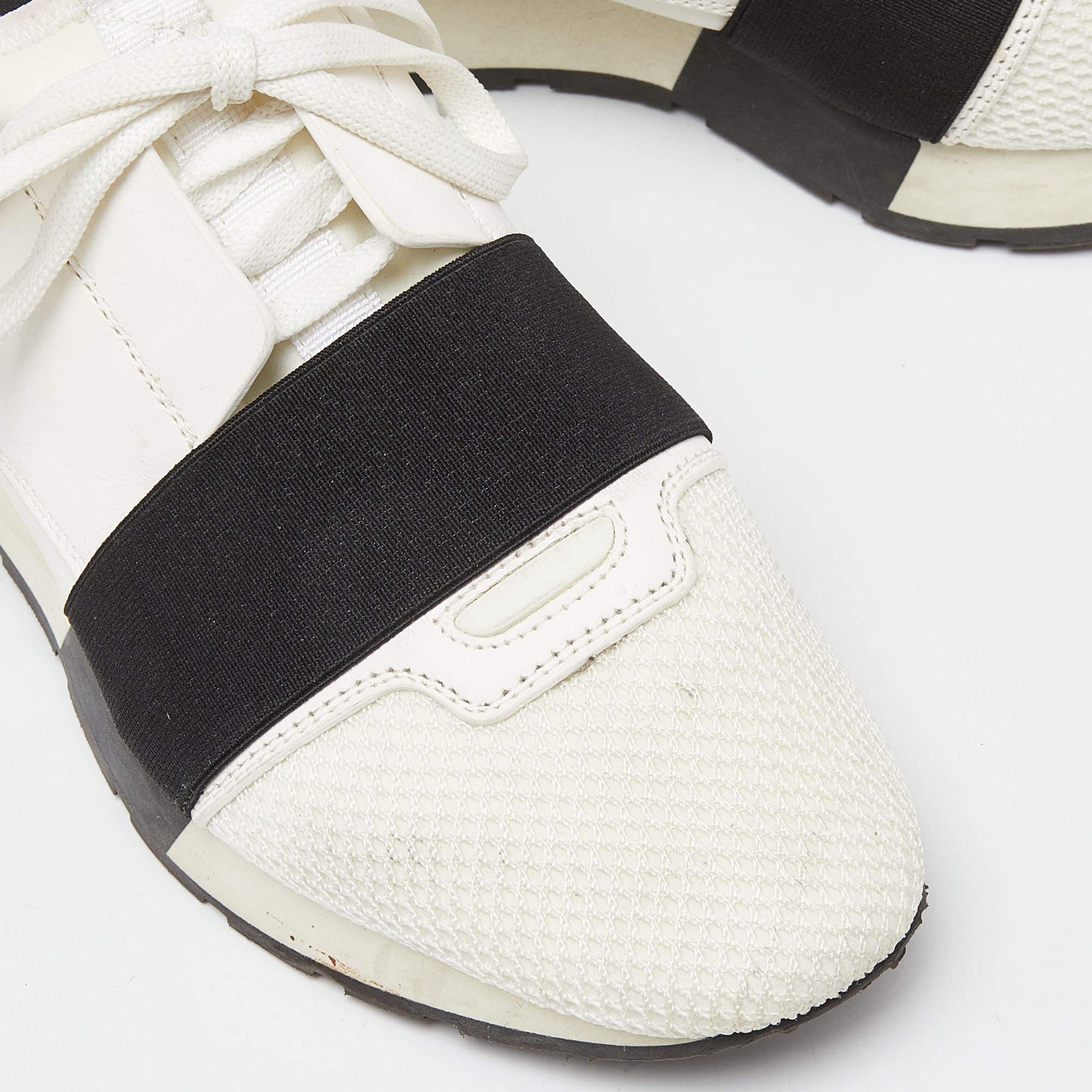 Women's Balenciaga White/Black Leather Suede and Mesh Race Runner Sneakers Size 39