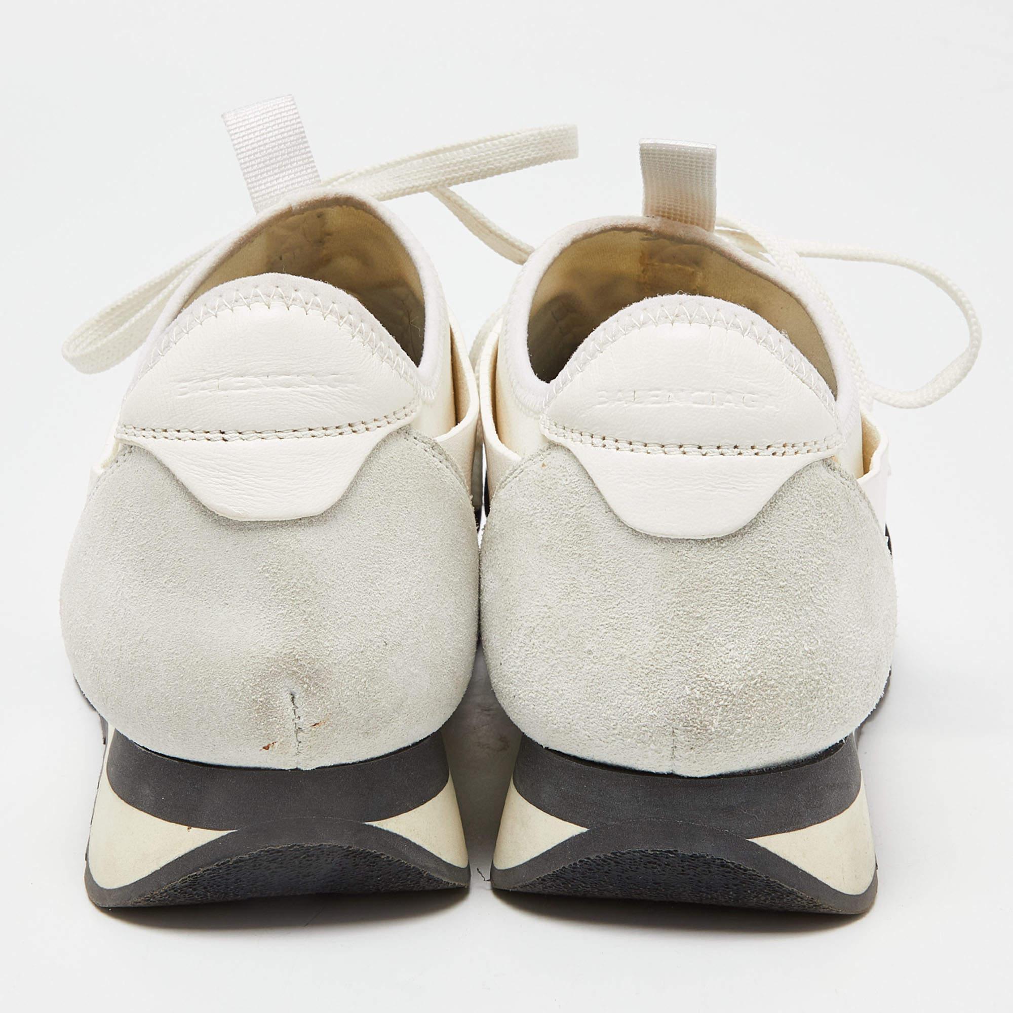 Balenciaga White/Black Leather Suede and Mesh Race Runner Sneakers Size 39 1