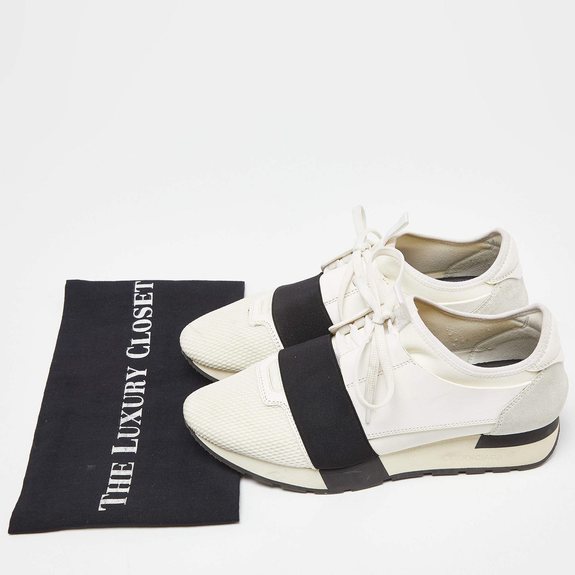 Balenciaga White/Black Leather Suede and Mesh Race Runner Sneakers Size 39 4