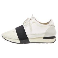 Balenciaga White/Black Leather Suede and Mesh Race Runner Sneakers Size 39
