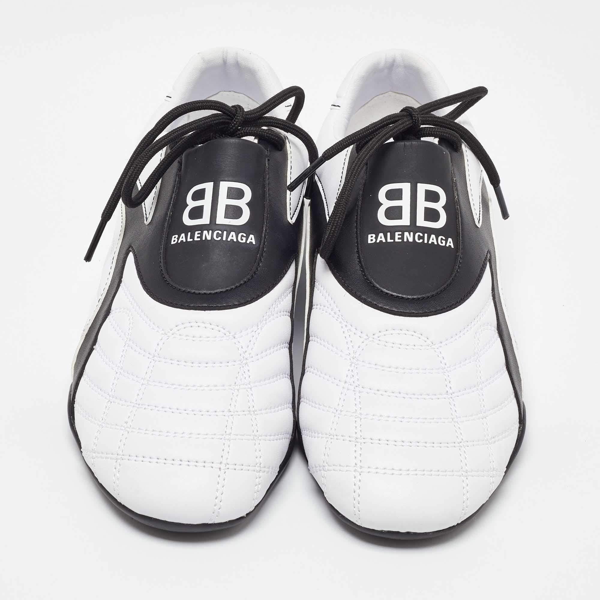 Gris Balenciaga White/Black Leather Zen Low Top Sneakers Size 38
