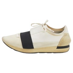 Balenciaga Weiß/Schwarze Mesh And Leder Race Runner Low Top Turnschuhe Größe 44