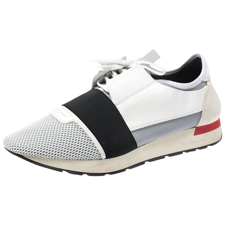 Balenciaga White/Black Suede Leather And Mesh Race Runner Sneakers Size 43  at 1stDibs