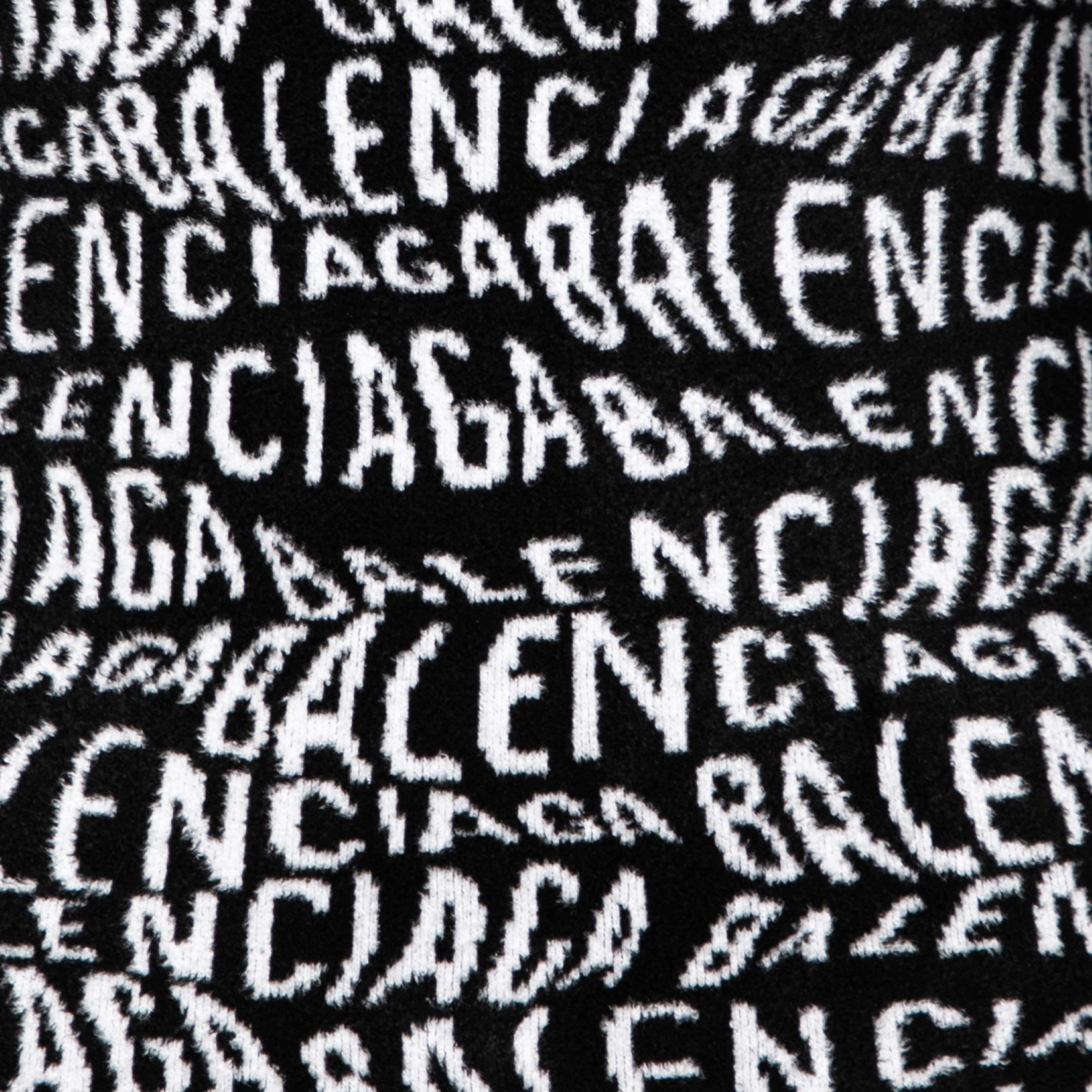Noir Balenciaga White & Black Wavy Logo Knitted Crew Neck Top XS en vente