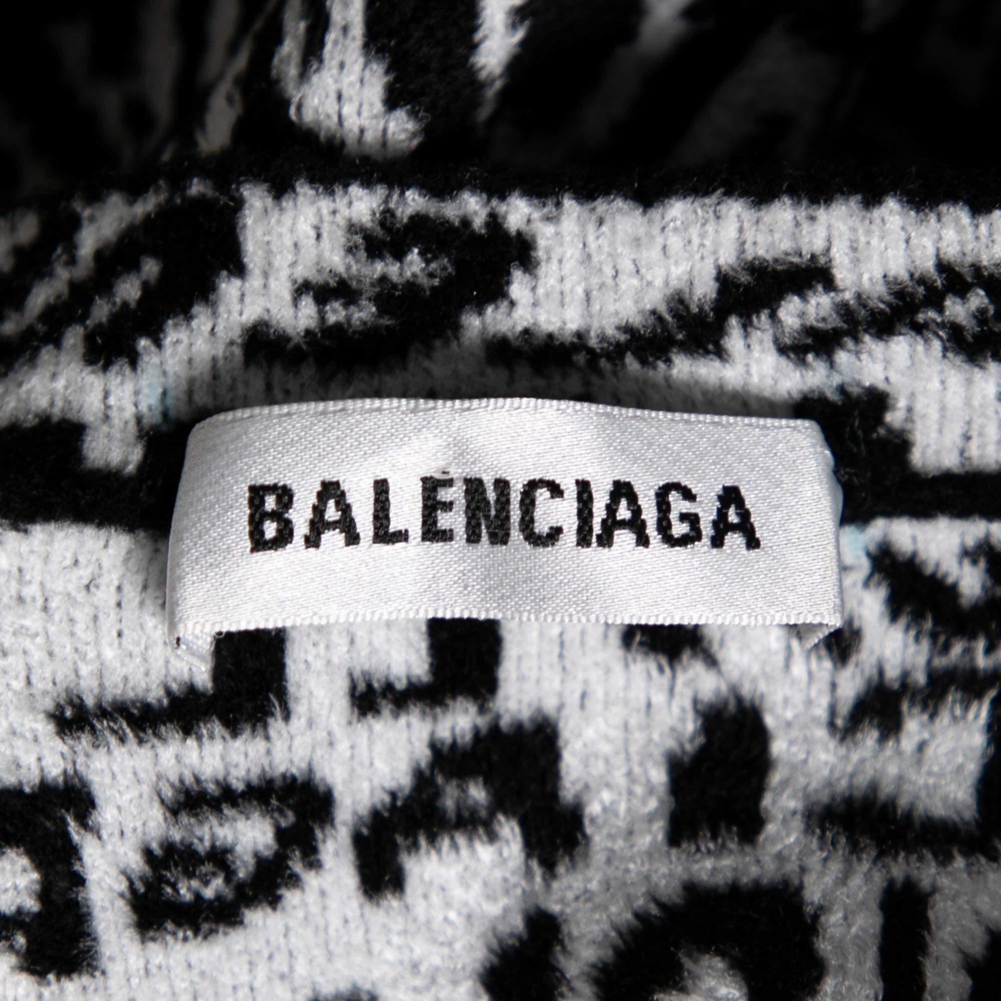 Balenciaga White & Black Wavy Logo Knitted Crew Neck Top XS Neuf - En vente à Dubai, Al Qouz 2