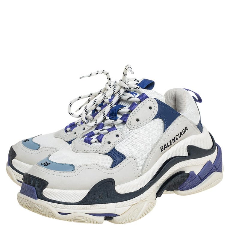 Balenciaga White/Blue Leather And Mesh Triple S Chunky Trainers Size 36 at  1stDibs