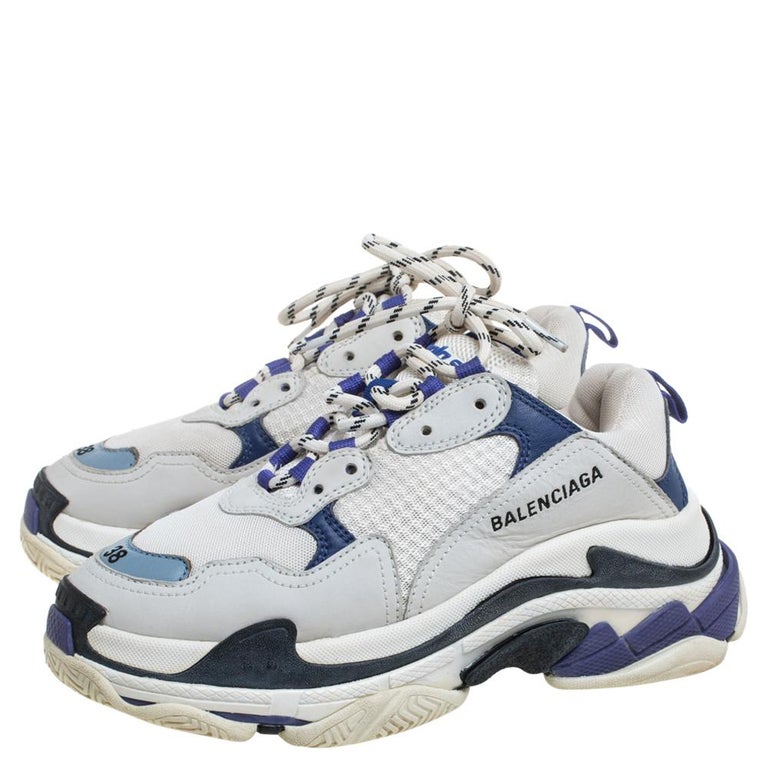 Balenciaga White/Blue Leather And Mesh Triple S Clear Sneakers Size 38 at  1stDibs