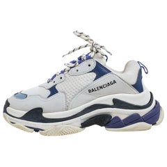 Balenciaga White/Blue Leather And Mesh Triple S Clear Sneakers Size 38