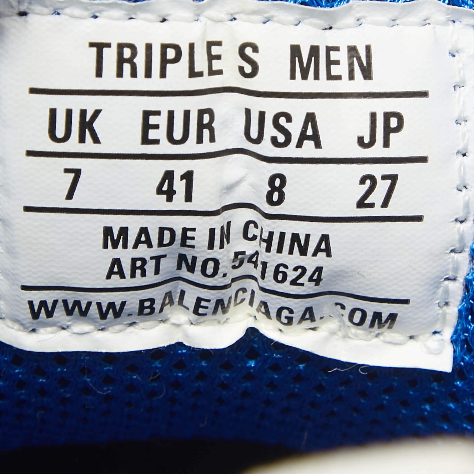 Balenciaga White/Blue Leather and Mesh Triple S Clear Sole Sneakers Size 41 For Sale 3