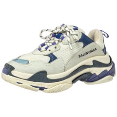 Balenciaga White/Blue Mesh And Leather Triple S Low Top Sneakers Size 37