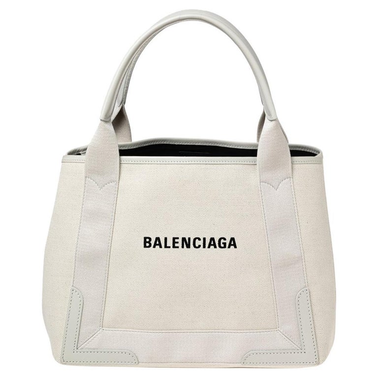 Balenciaga Navy Cabas S Canvas Tote Bag White