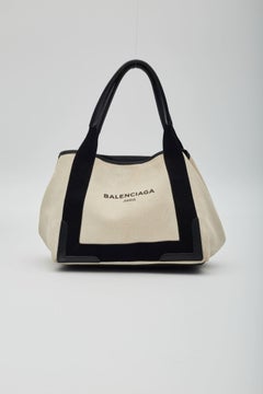 Balenciaga Weißes Canvas Logo Tote Bag Small