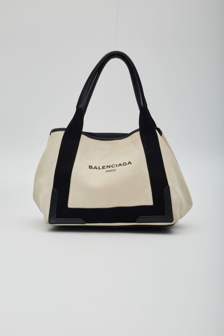 Balenciaga White Canvas Logo Tote Bag Small For Sale at 1stDibs