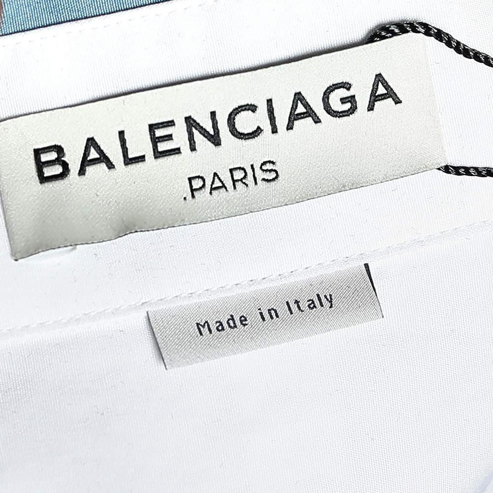 Men's Balenciaga White Cotton Contrast Collar Detail Button Front Shirt M For Sale