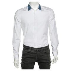 Balenciaga Camisa blanca de algodón con cuello de contraste y botones delanteros M