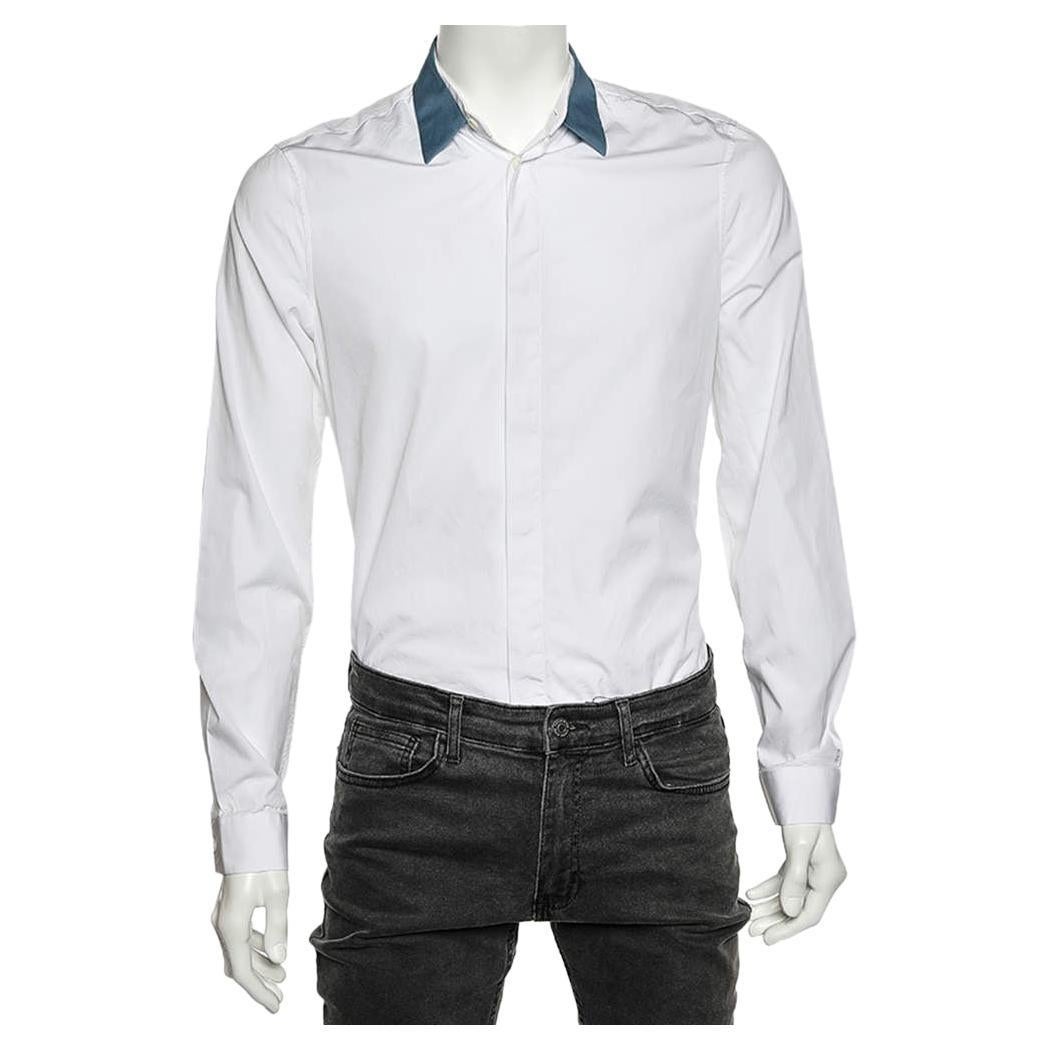 Balenciaga White Cotton Contrast Collar Detail Button Front Shirt M For Sale