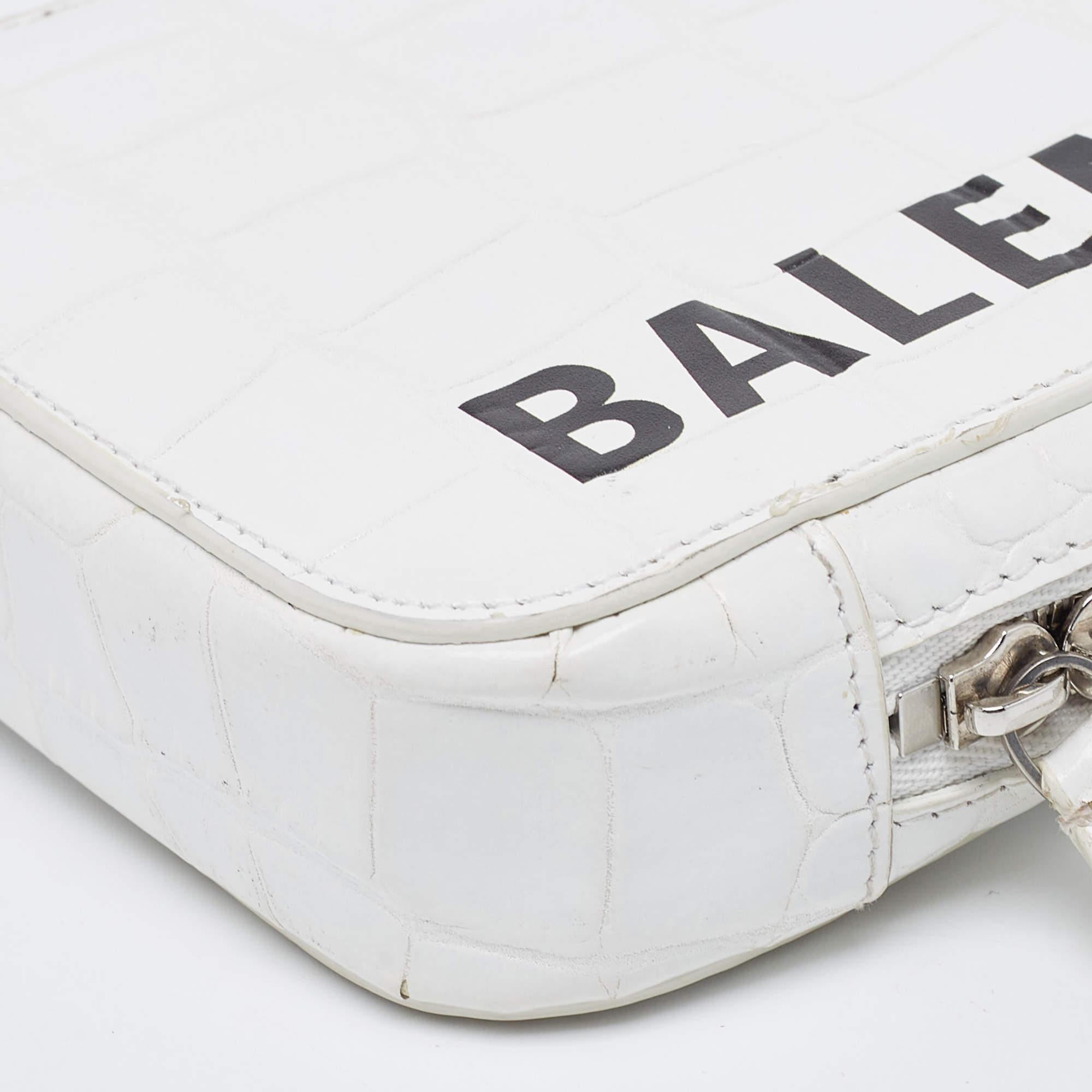 Balenciaga White Croc Embossed Leather Cash Phone Holder Bag 6