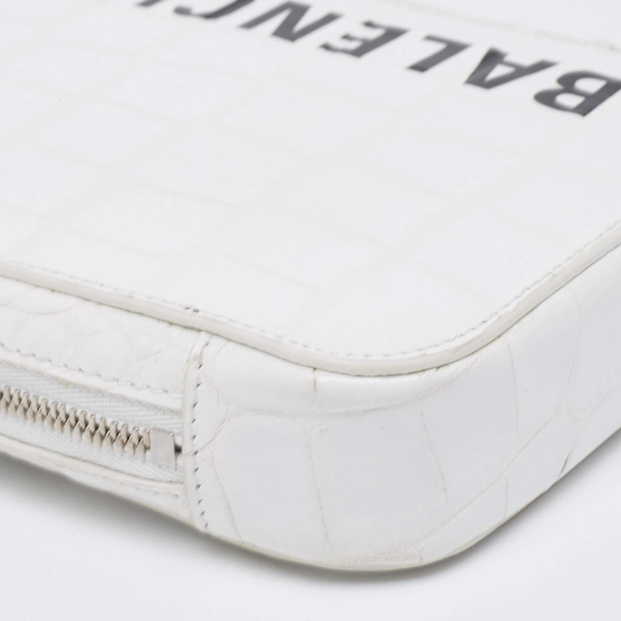 Balenciaga White Croc Embossed Leather Cash Phone Holder Bag 1