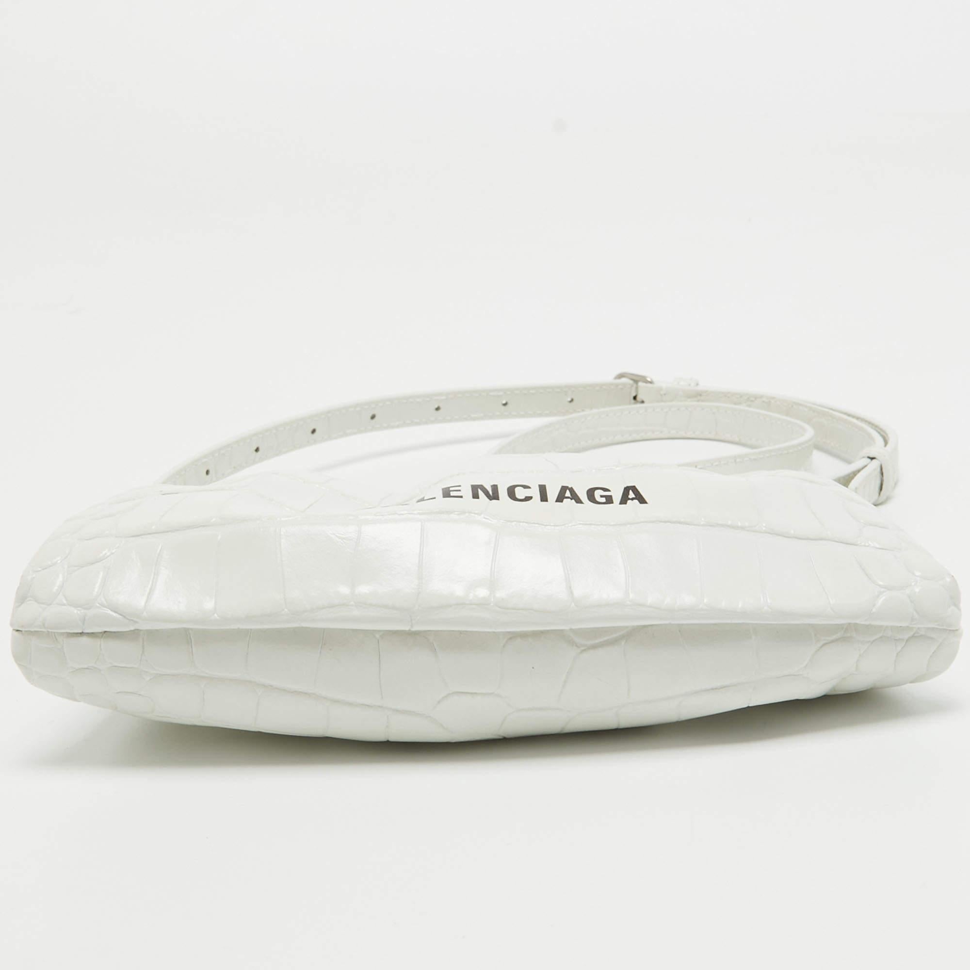 Balenciaga White Croc Embossed Leather Cloud Clutch Bag 3