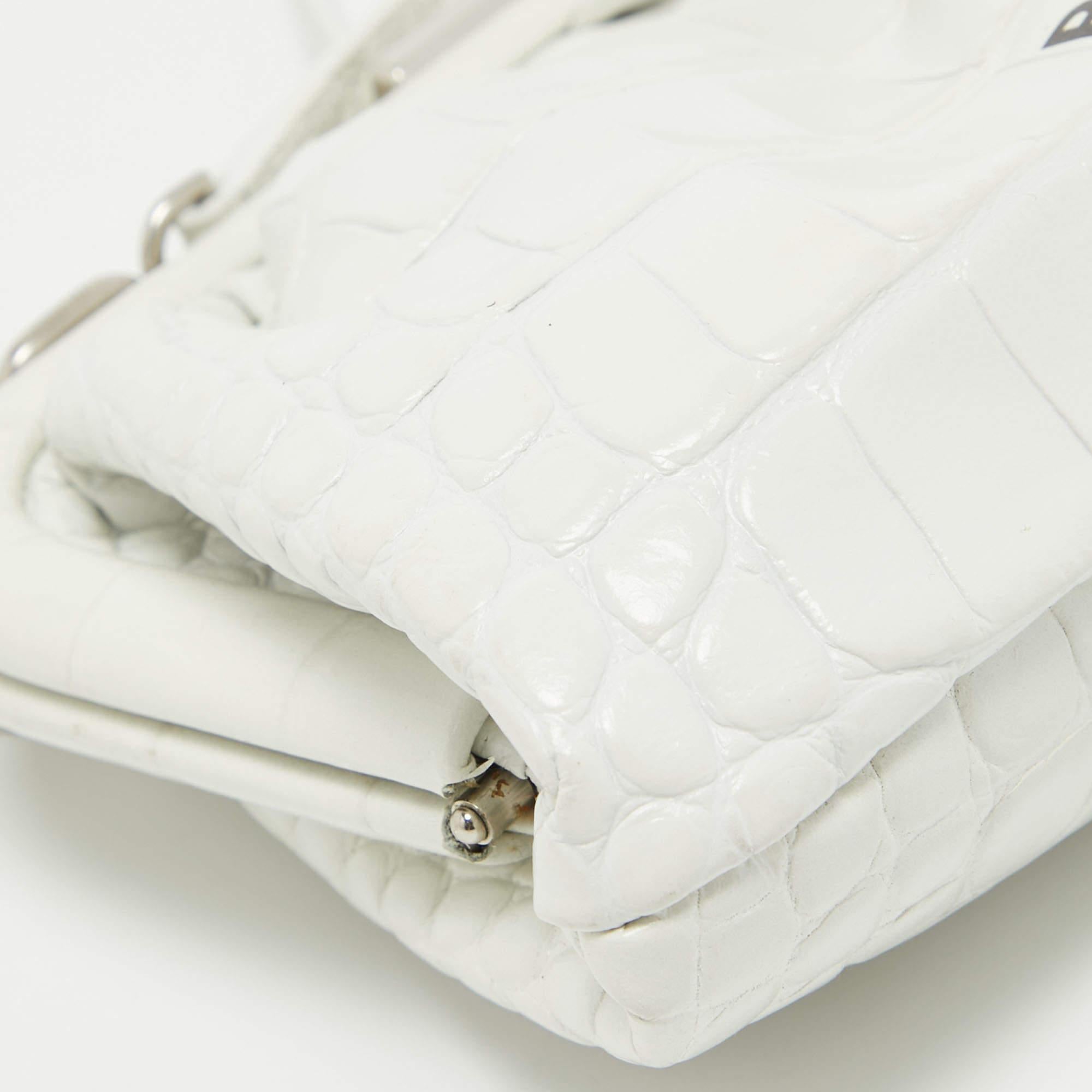 Balenciaga White Croc Embossed Leather Cloud Clutch Bag 4