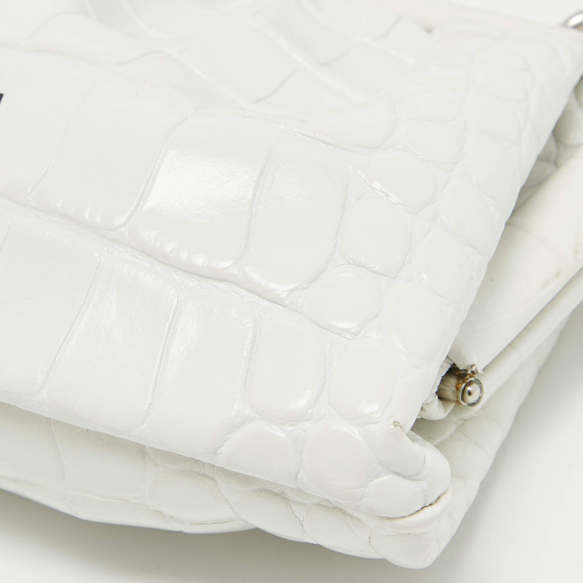 Balenciaga White Croc Embossed Leather Cloud Clutch Bag 5