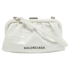 Balenciaga White Croc Embossed Leather Cloud Clutch Bag
