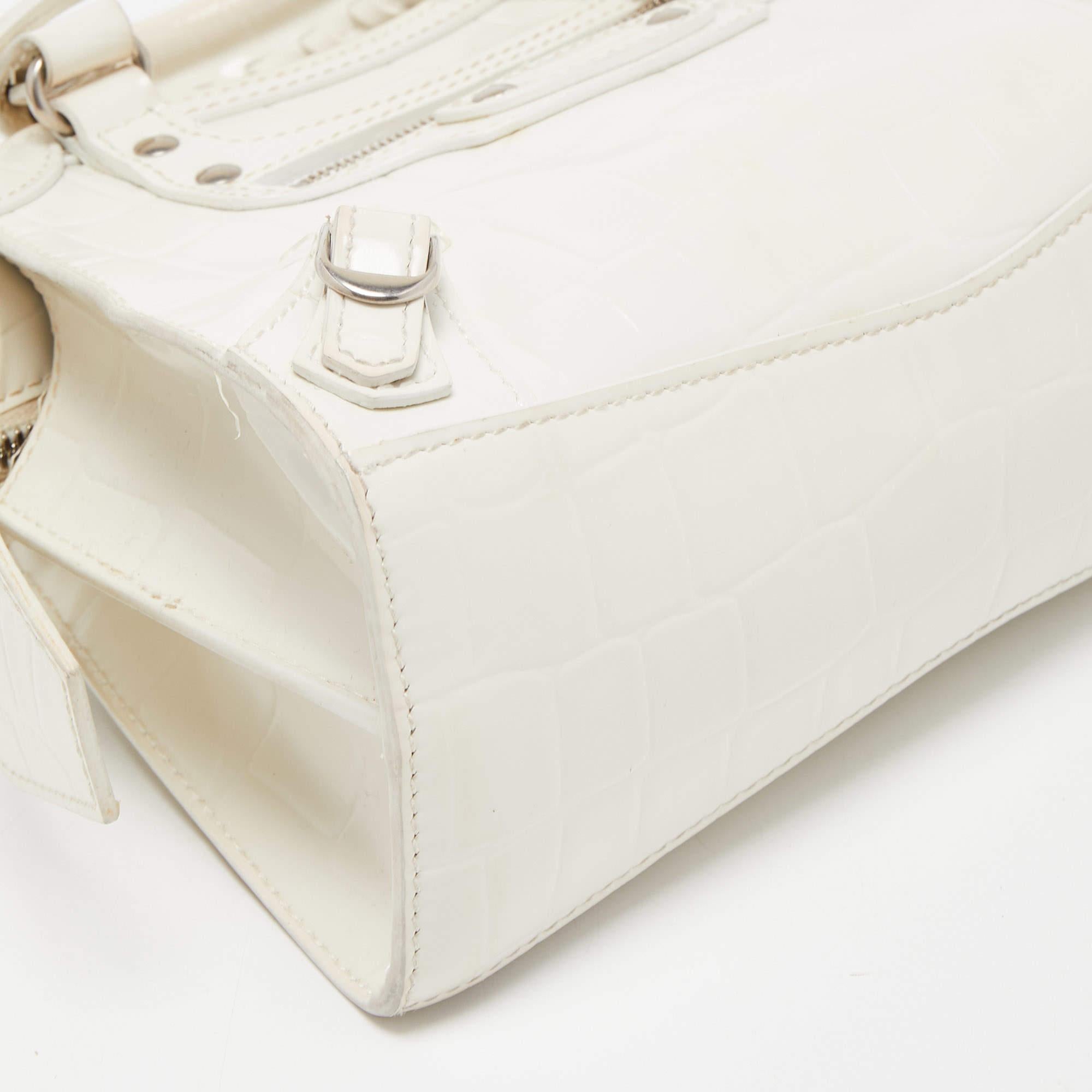 Balenciaga White Croc Embossed Leather Mini Neo Classic Tote 6