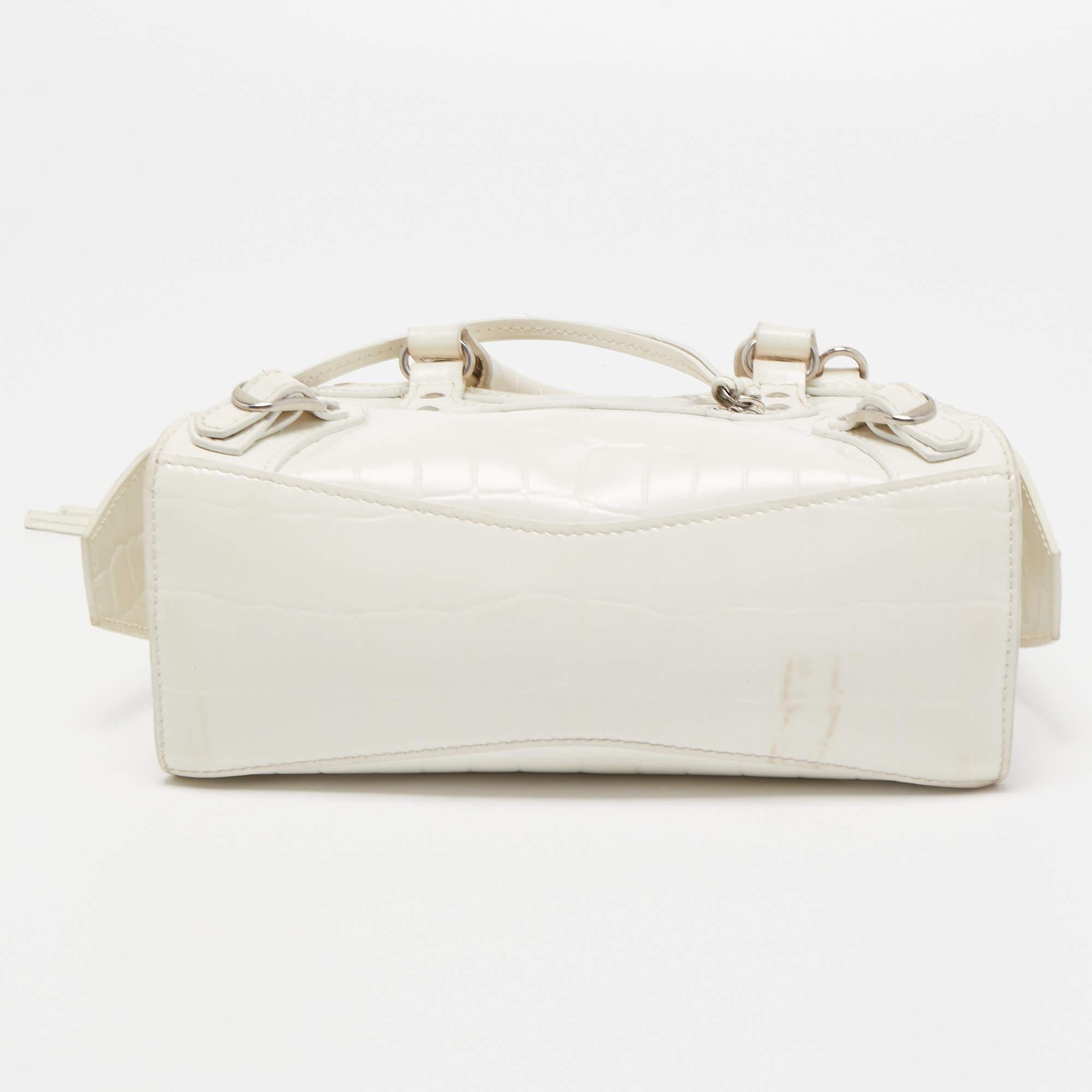 Balenciaga White Croc Embossed Leather Mini Neo Classic Tote 1