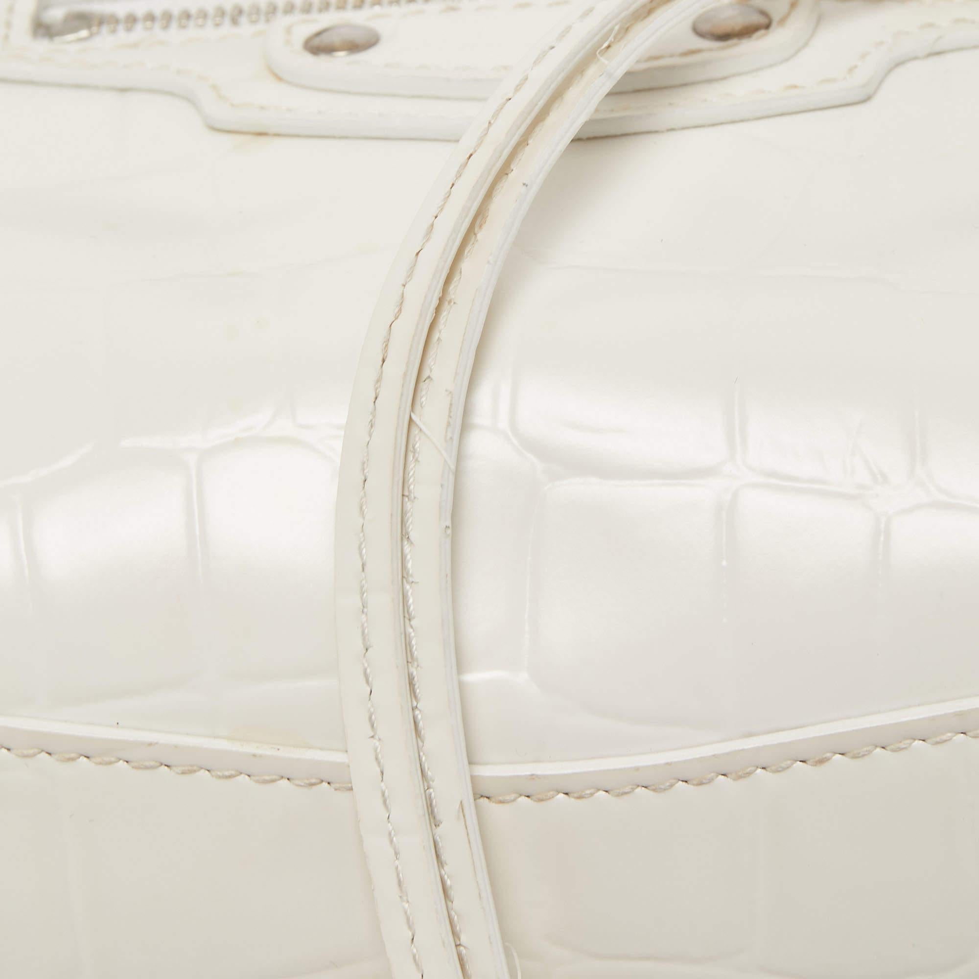 Balenciaga White Croc Embossed Leather Mini Neo Classic Tote 5