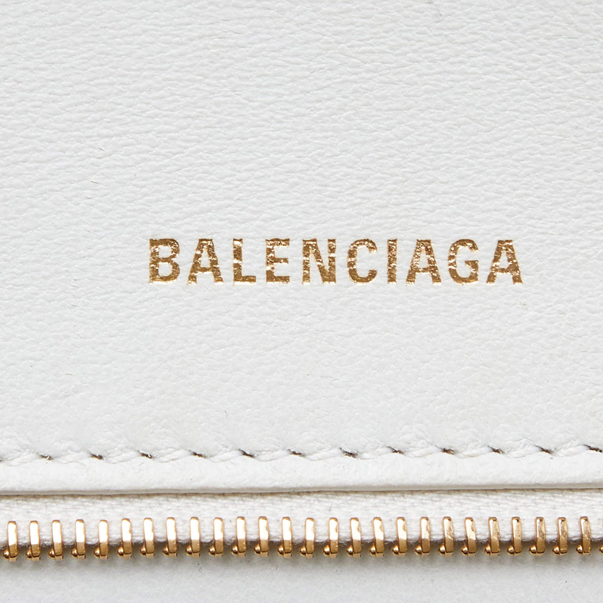 Balenciaga - Petit sac en cuir embossé croco blanc avec poignée supérieure sablier en vente 6