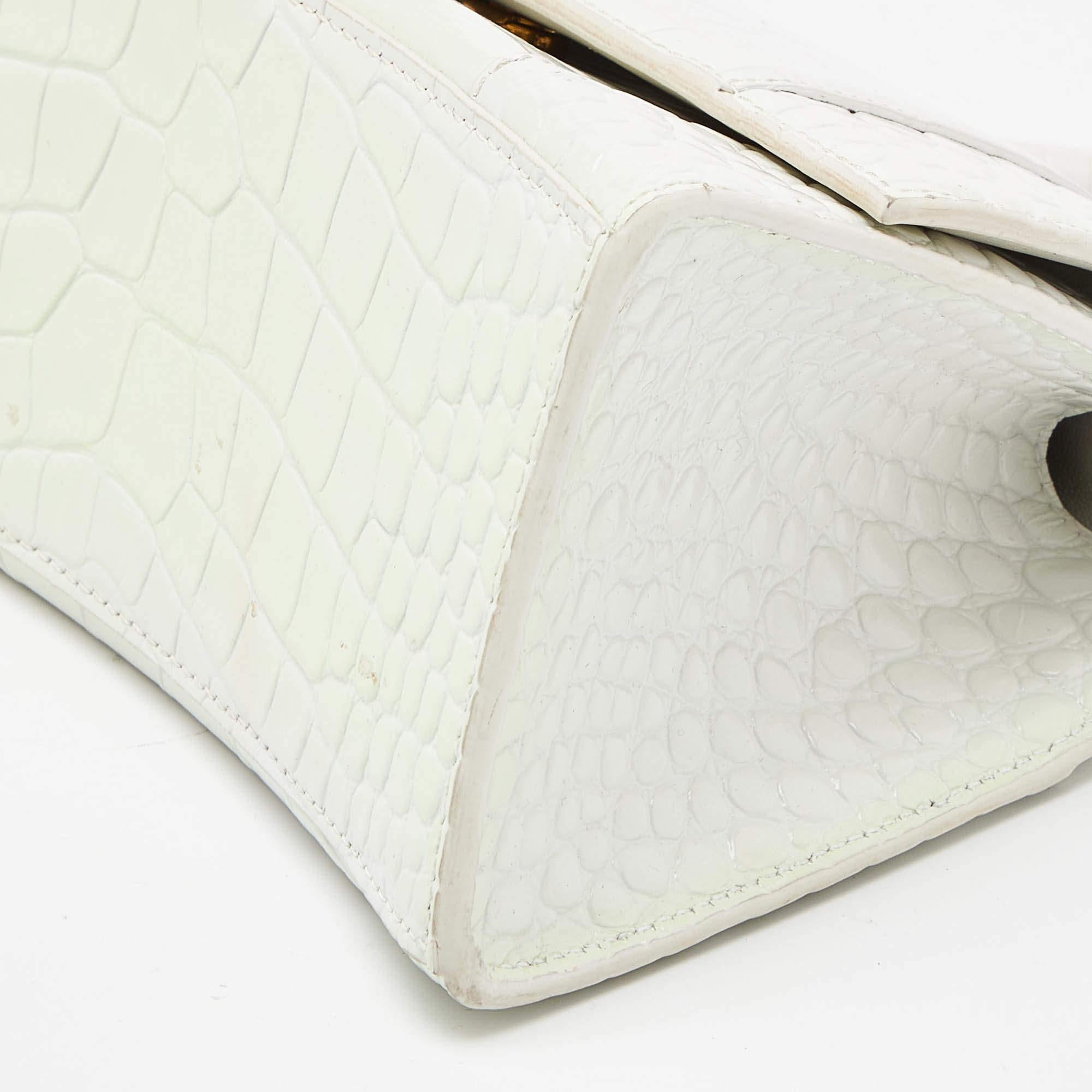 Balenciaga - Petit sac en cuir embossé croco blanc avec poignée supérieure sablier en vente 4