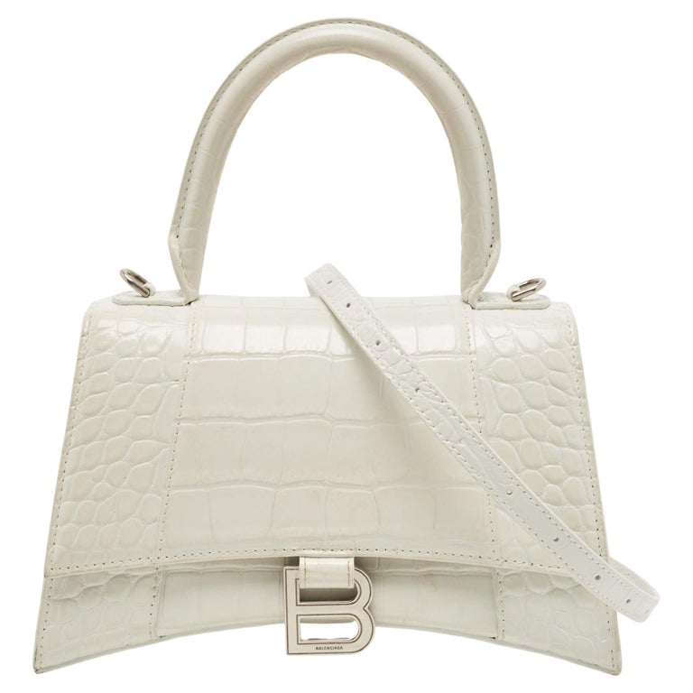 Balenciaga White Croc Embossed Leather Small Hourglass Top Handle Bag For  Sale at 1stDibs