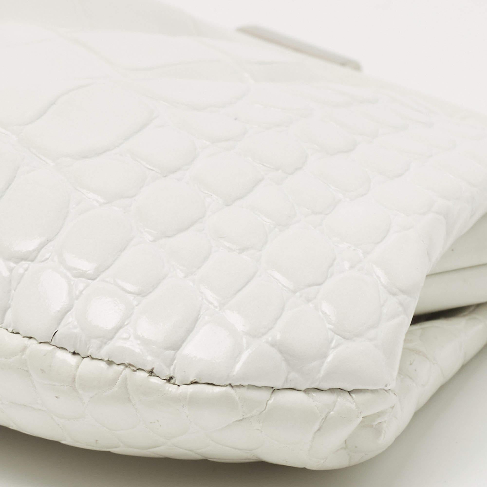 Balenciaga White Croc Embossed Leather XS Cloud Clutch Bag 9