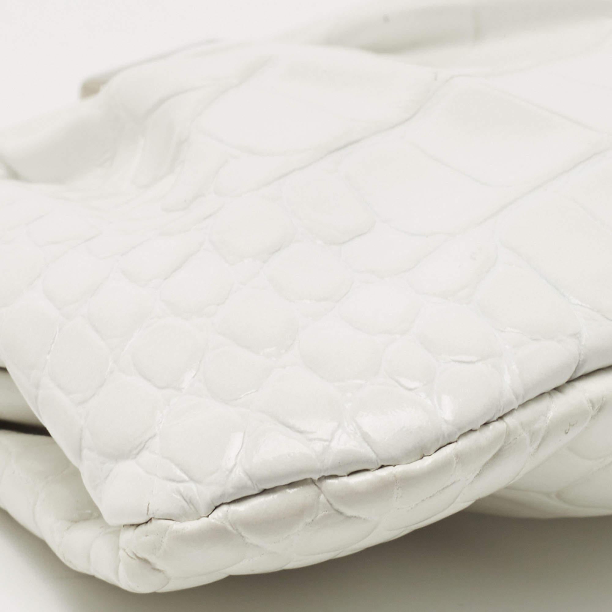 Balenciaga White Croc Embossed Leather XS Cloud Clutch Bag 10