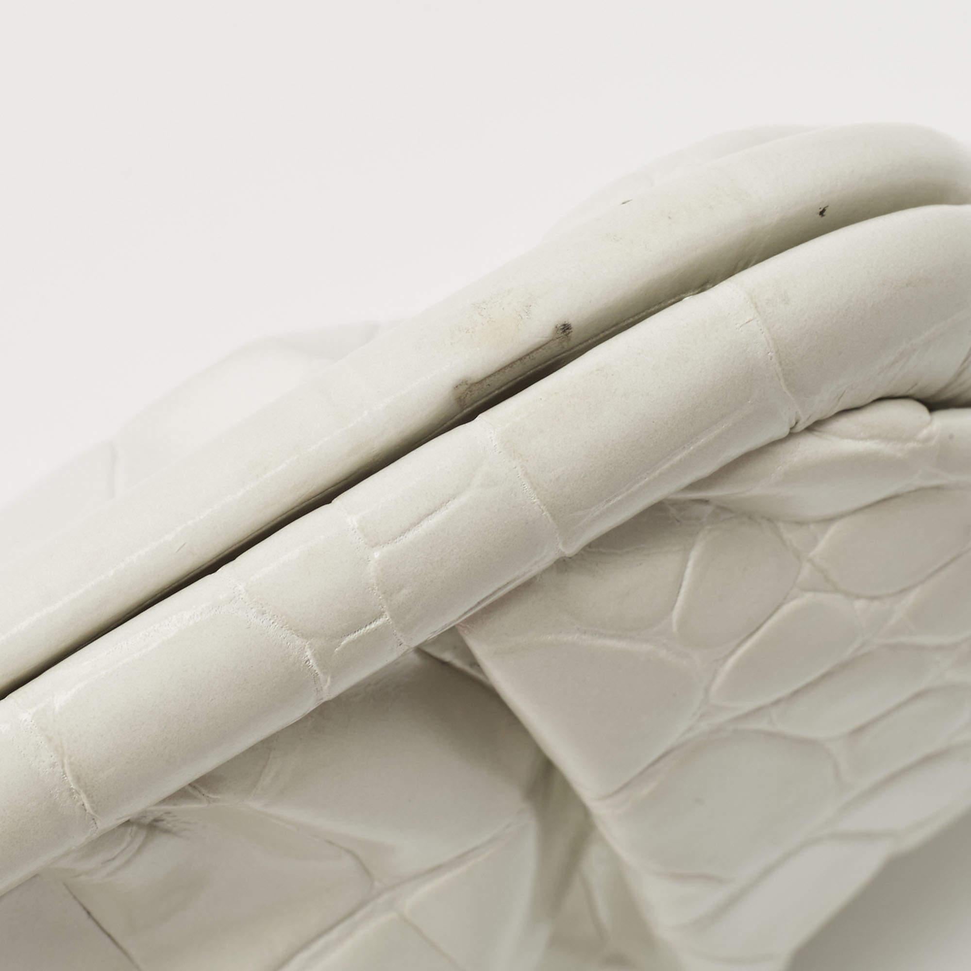 Balenciaga White Croc Embossed Leather XS Cloud Clutch Bag 11