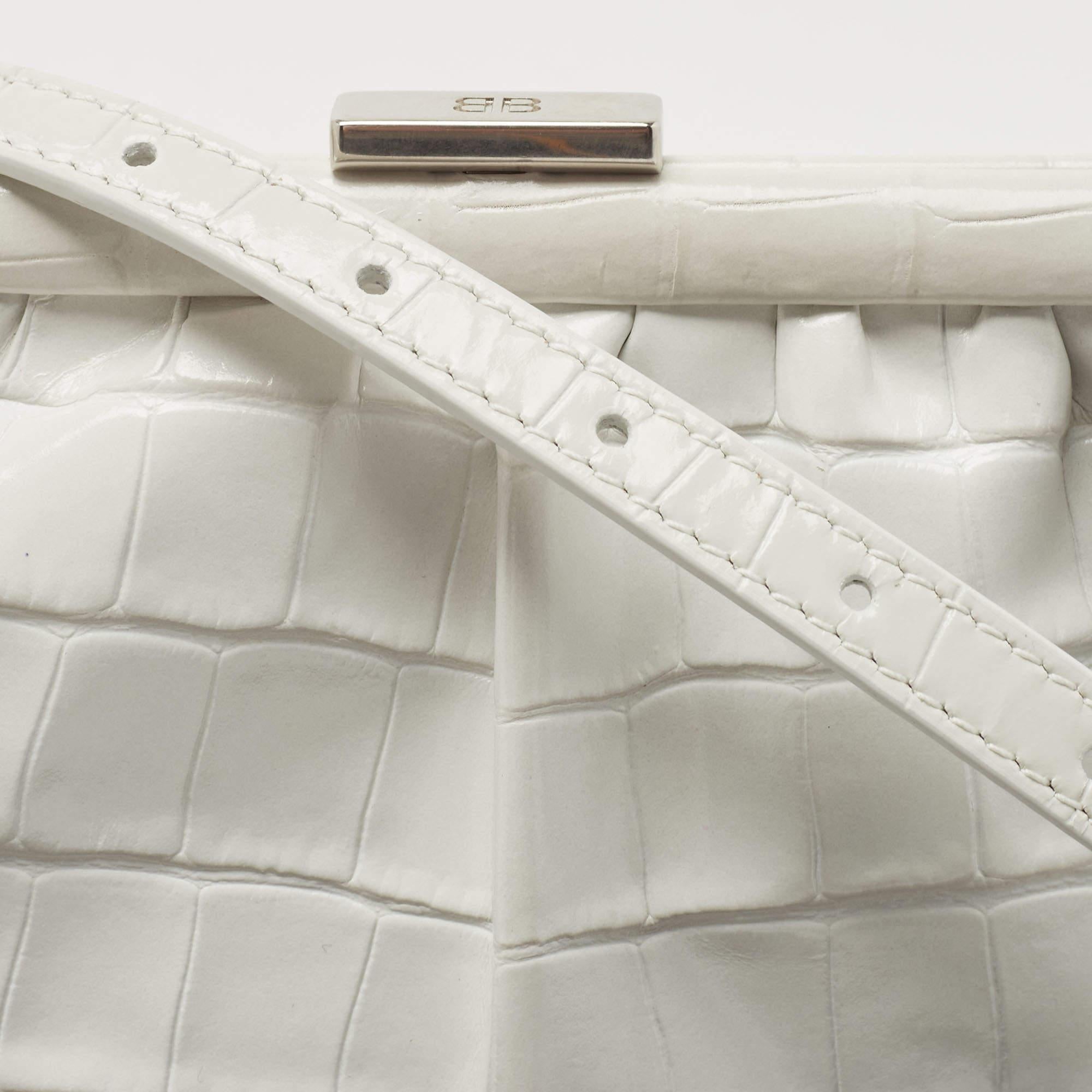 Balenciaga White Croc Embossed Leather XS Cloud Clutch Bag 3
