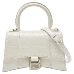 Balenciaga White Croc Embossed Leather XS Hourglass Top Handle Bag