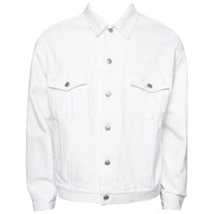 Balenciaga White Denim Logo Embroidered Trucker Jacket M