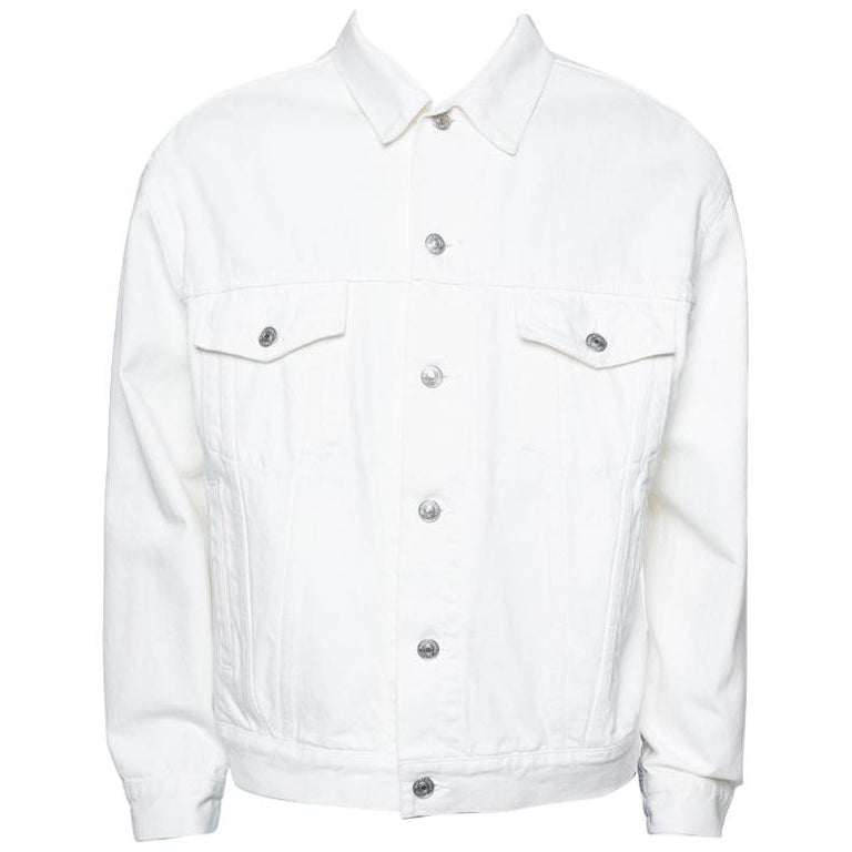 Balenciaga White Denim Logo Embroidered Trucker Jacket M at 1stDibs | white  balenciaga denim jacket, balenciaga white denim jacket, balenciaga white  jacket