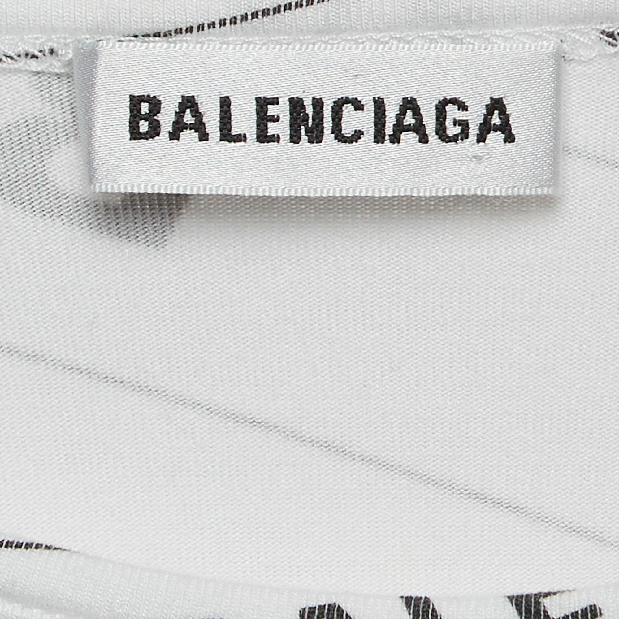 Women's Balenciaga White Diagonal Logo Print Jersey Long Sleeve T-Shirt S For Sale