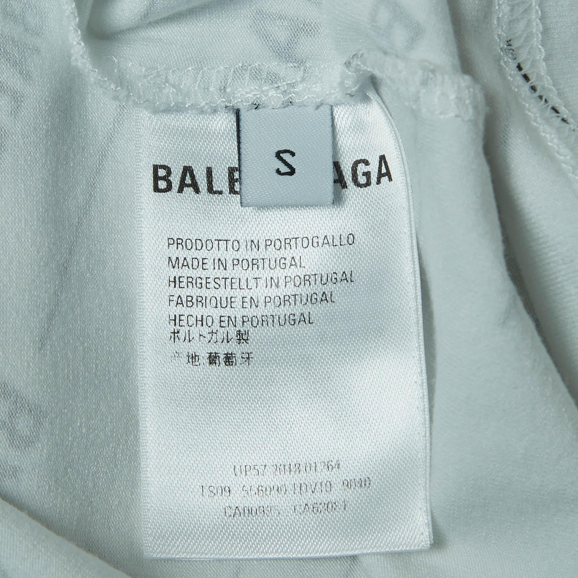 Balenciaga - T-shirt à manches longues en jersey blanc imprimé logo diagonale S en vente 1