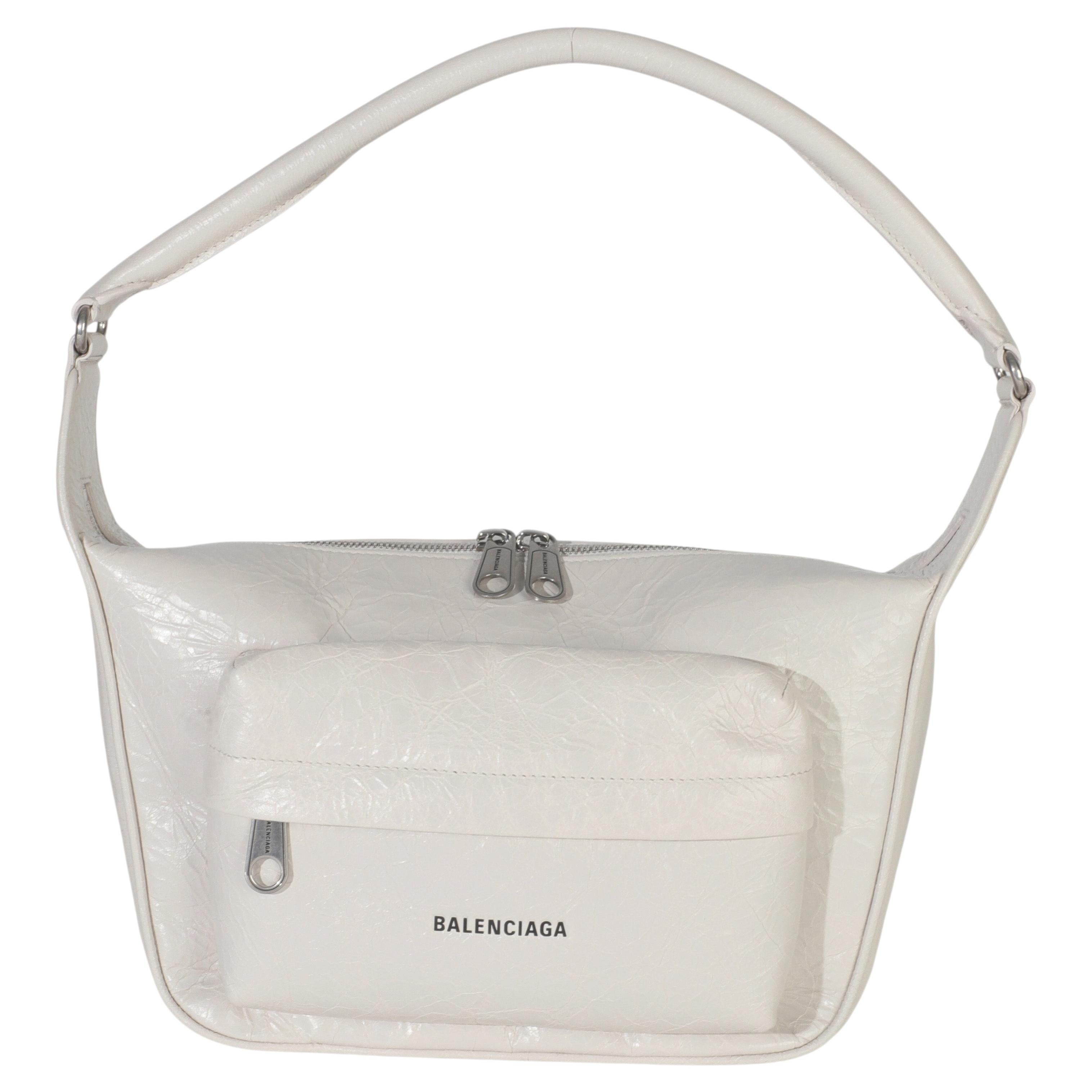 Balenciaga White Distressed Calfskin Medium Raver Shoulder Bag For Sale